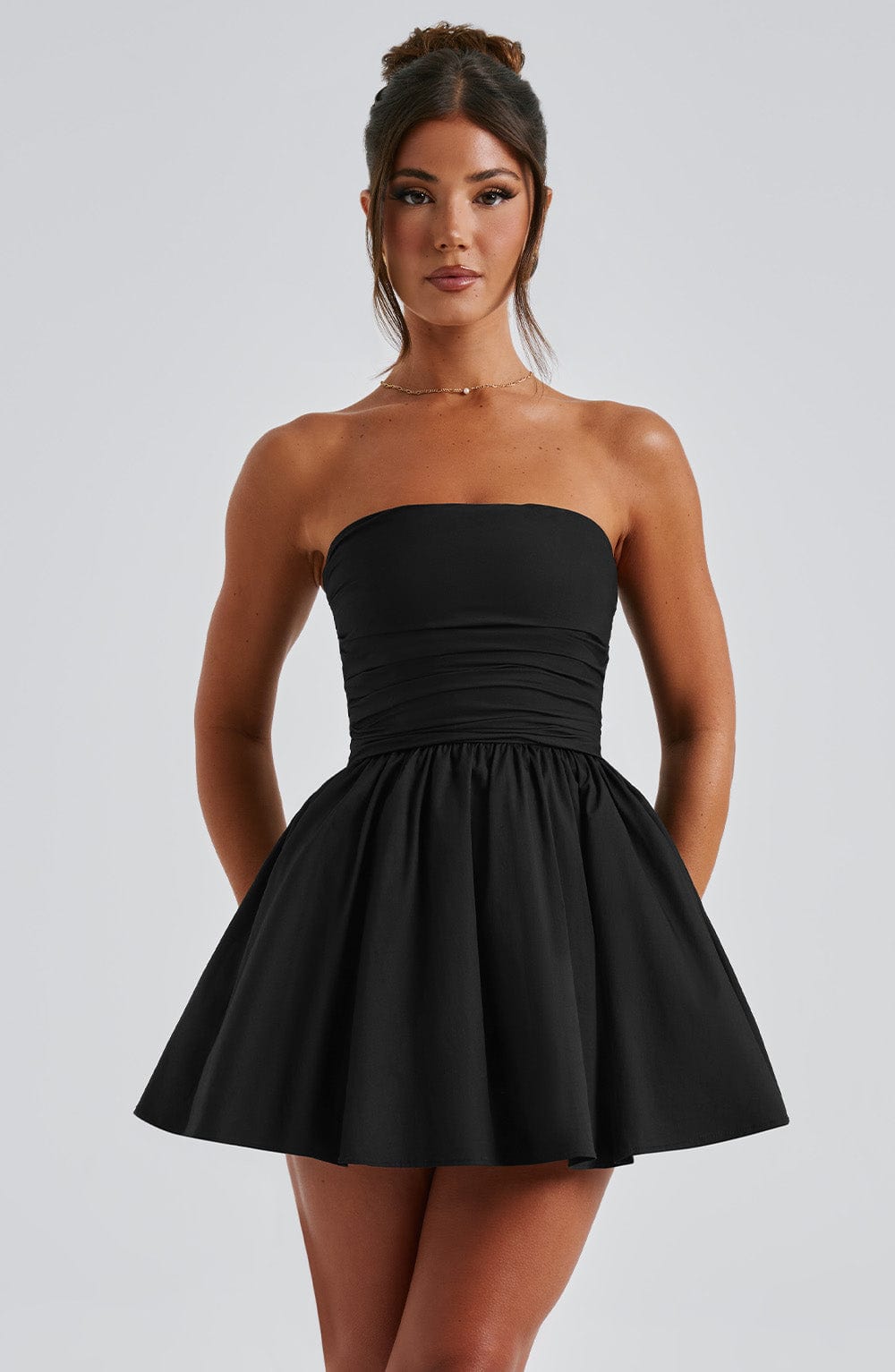 T.X Women's Dress Ruched Mini Black Cotton Bow Party