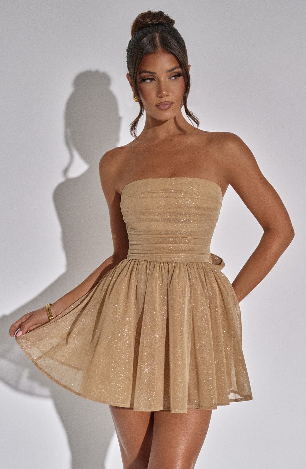 L.F Women's Dress Katrina Mini Corset Gold Sparkle Mesh Party