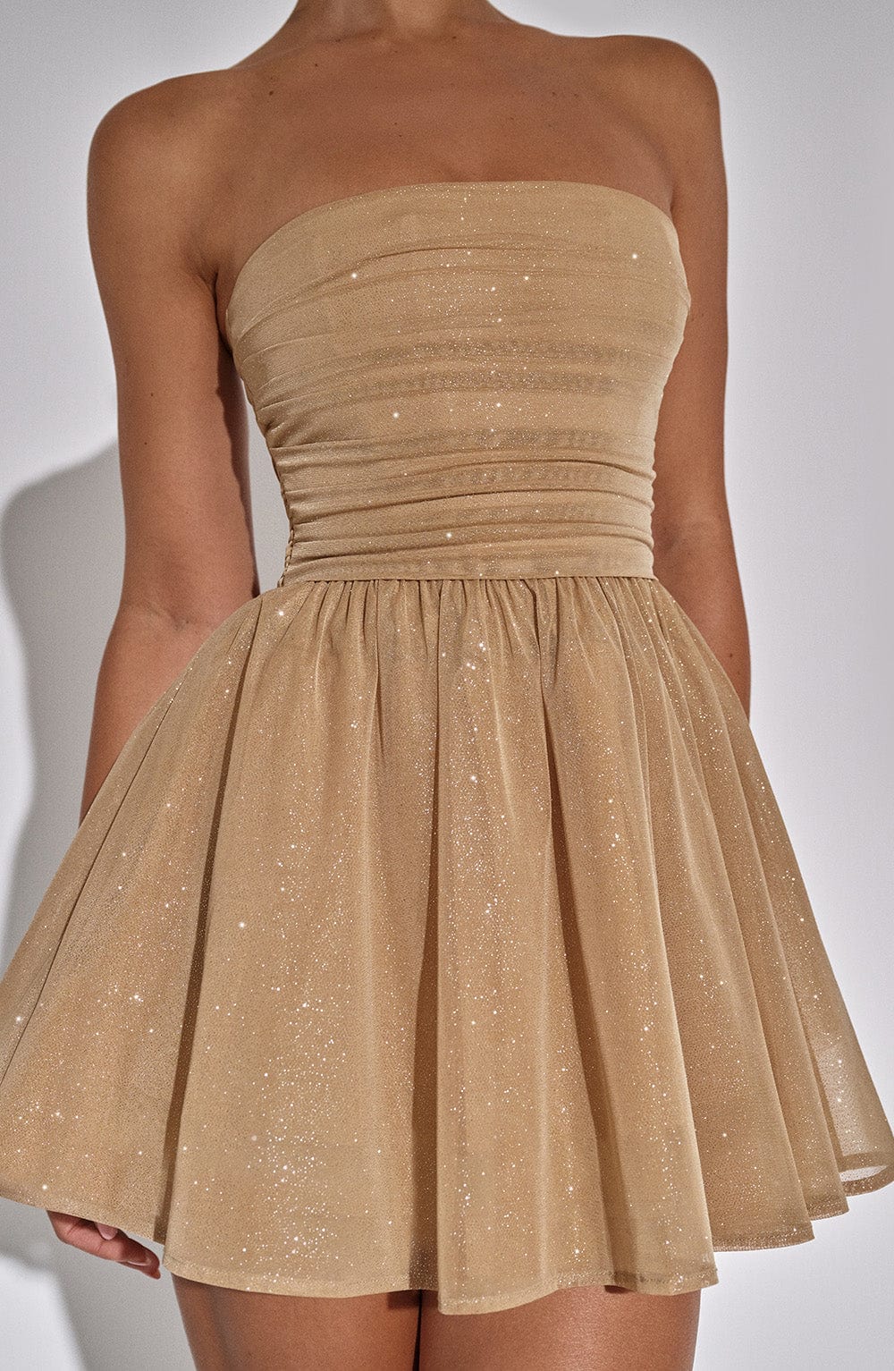 L.F Women's Dress Katrina Mini Corset Gold Sparkle Mesh Party
