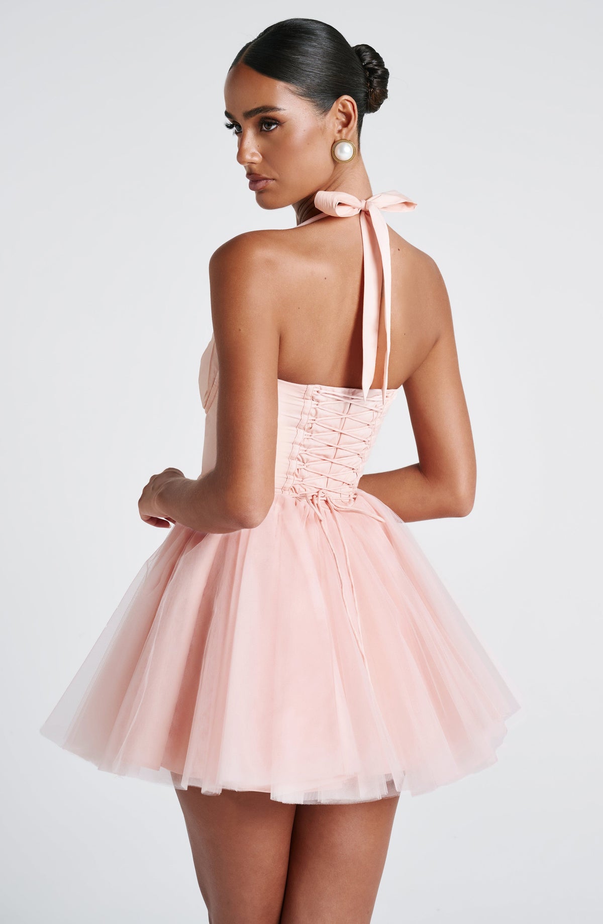 M.T Women's Dress Keely Corset Mini Soft Peach Tulle Party