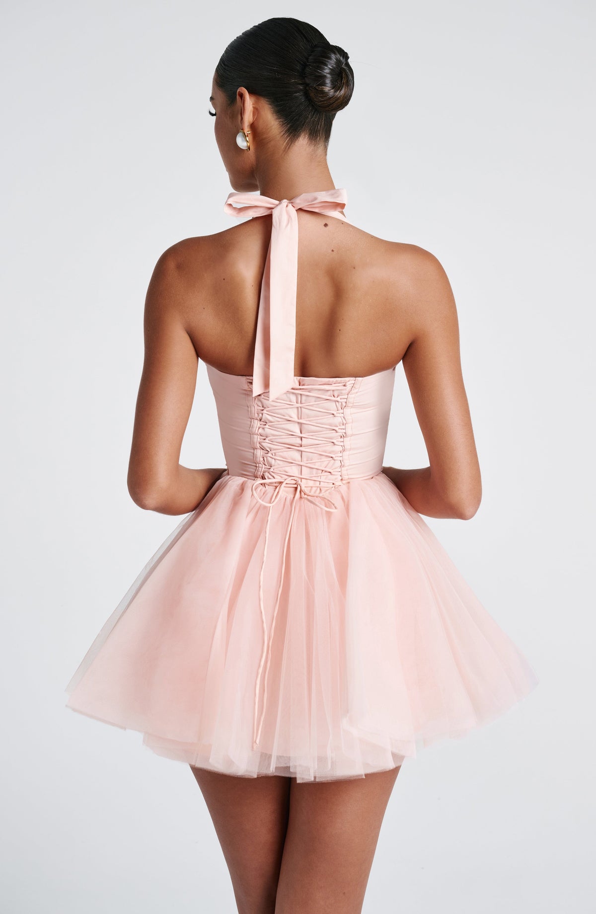 M.T Women's Dress Keely Corset Mini Soft Peach Tulle Party