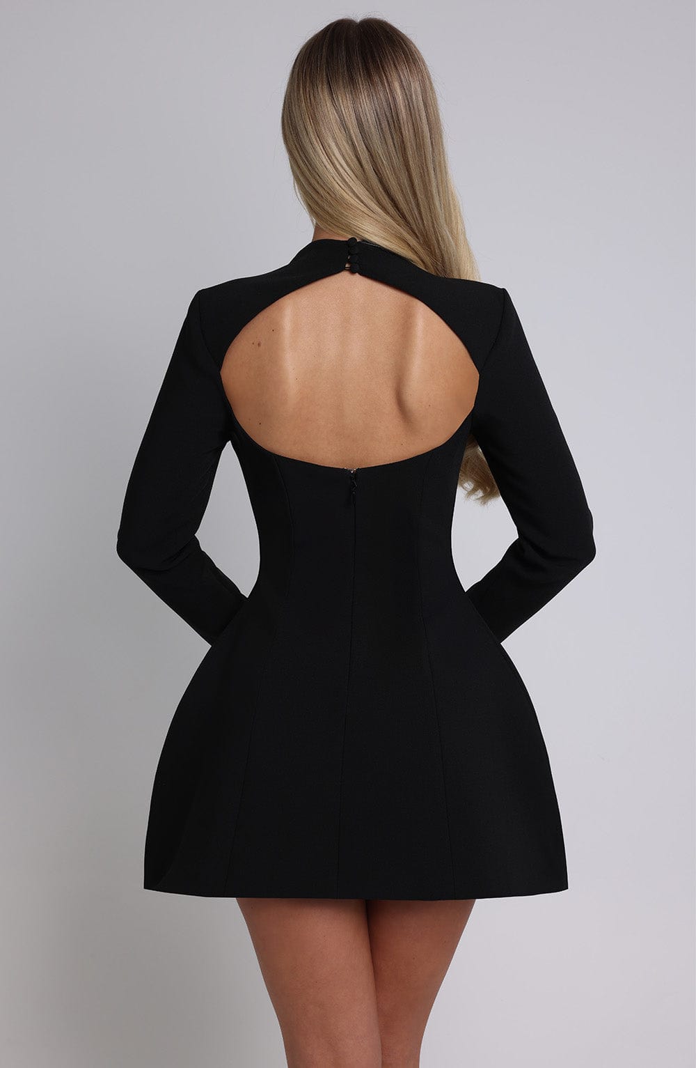 R.F Women's Dress Mini Bubble Hem Black Crepe Party