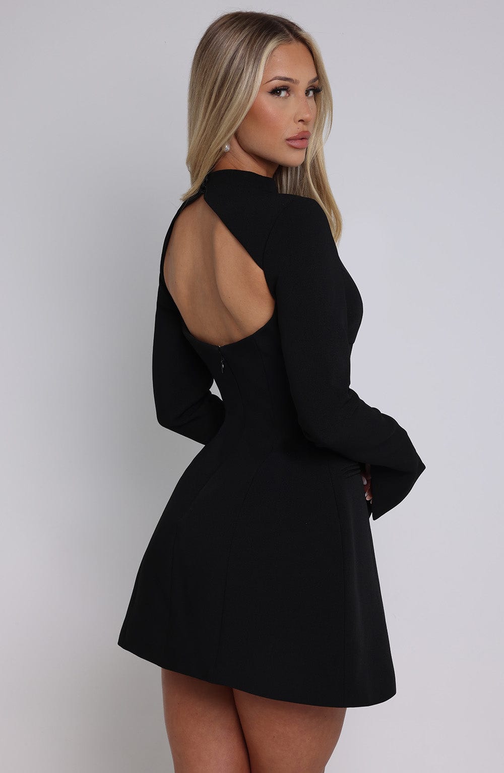 R.F Women's Dress Mini Bubble Hem Black Crepe Party