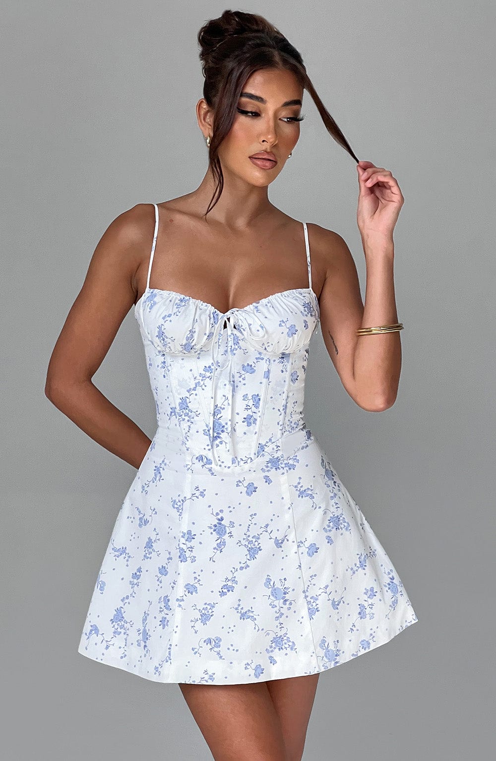 R.F Women's Dress Corset Mini Blue Ditsy Cotton Party