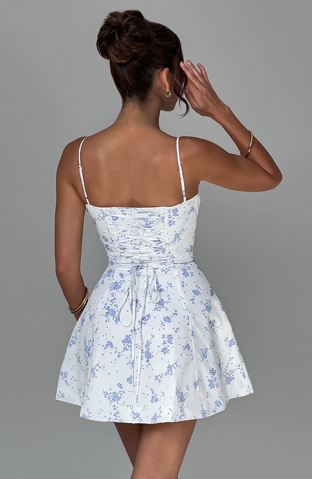 R.F Women's Dress Corset Mini Blue Ditsy Cotton Party