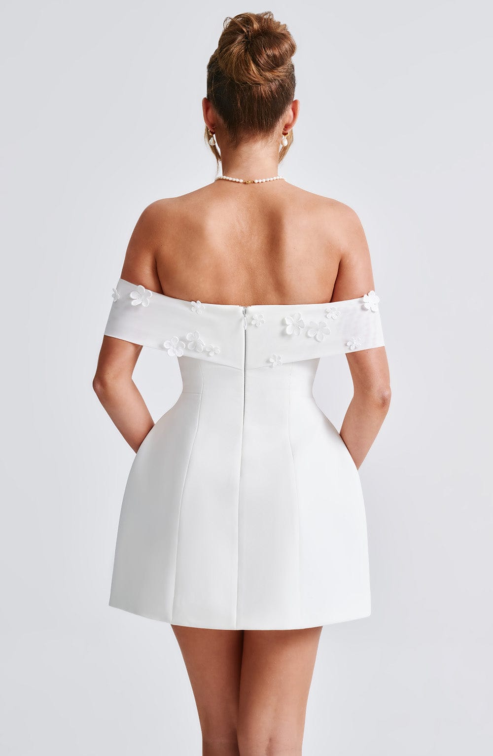 R.F Women's Dress Laurel Bardot Ivory Crepe Mesh Party