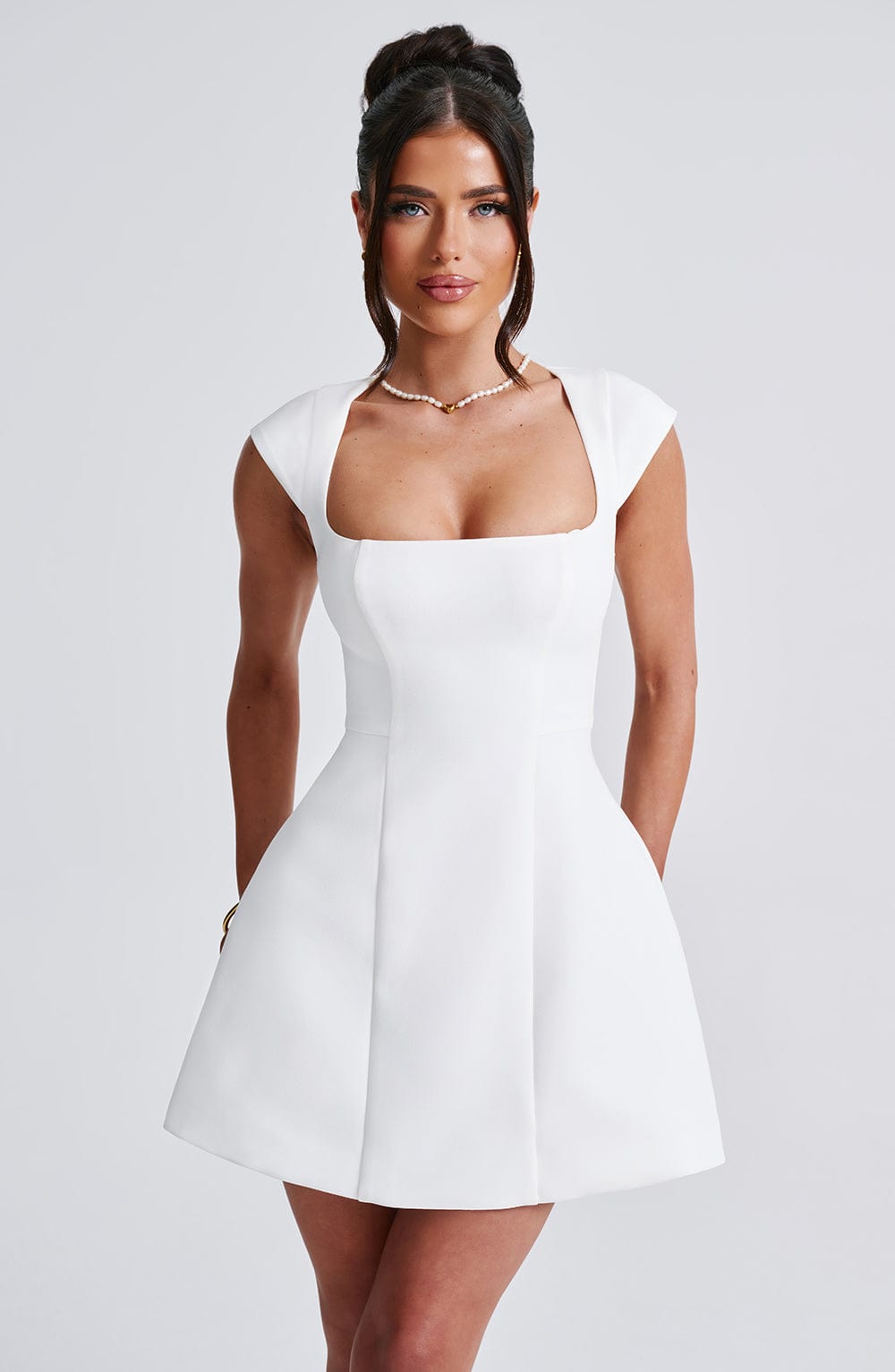 M.T Women's Dress Bubblehem Ivory Crepe Party