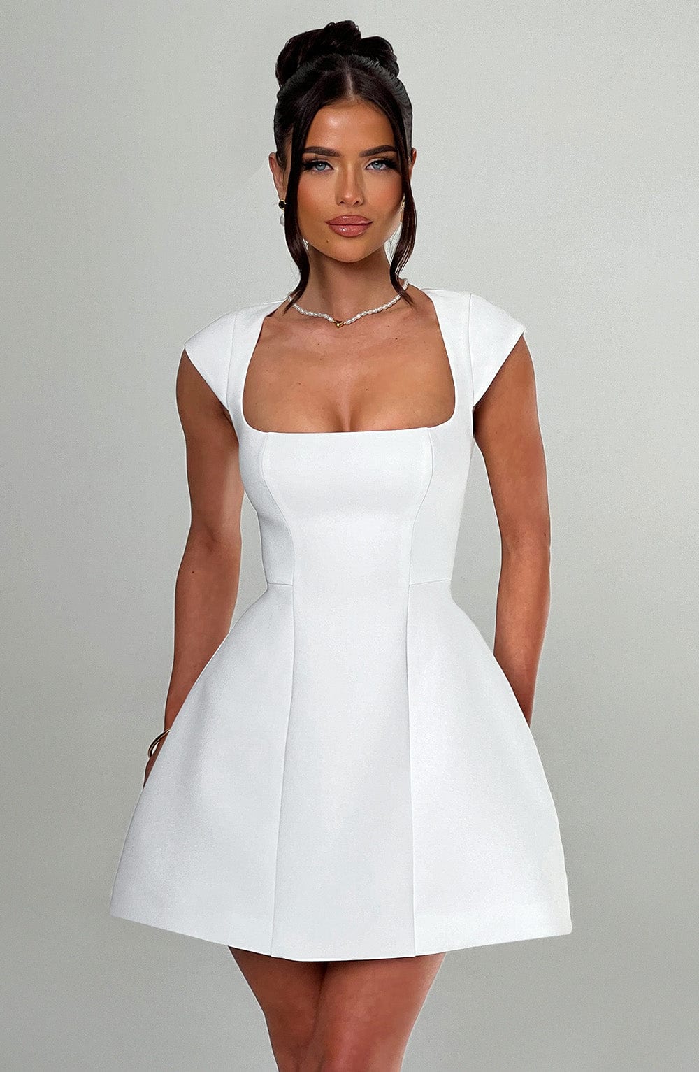 M.T Women's Dress Bubblehem Ivory Crepe Party