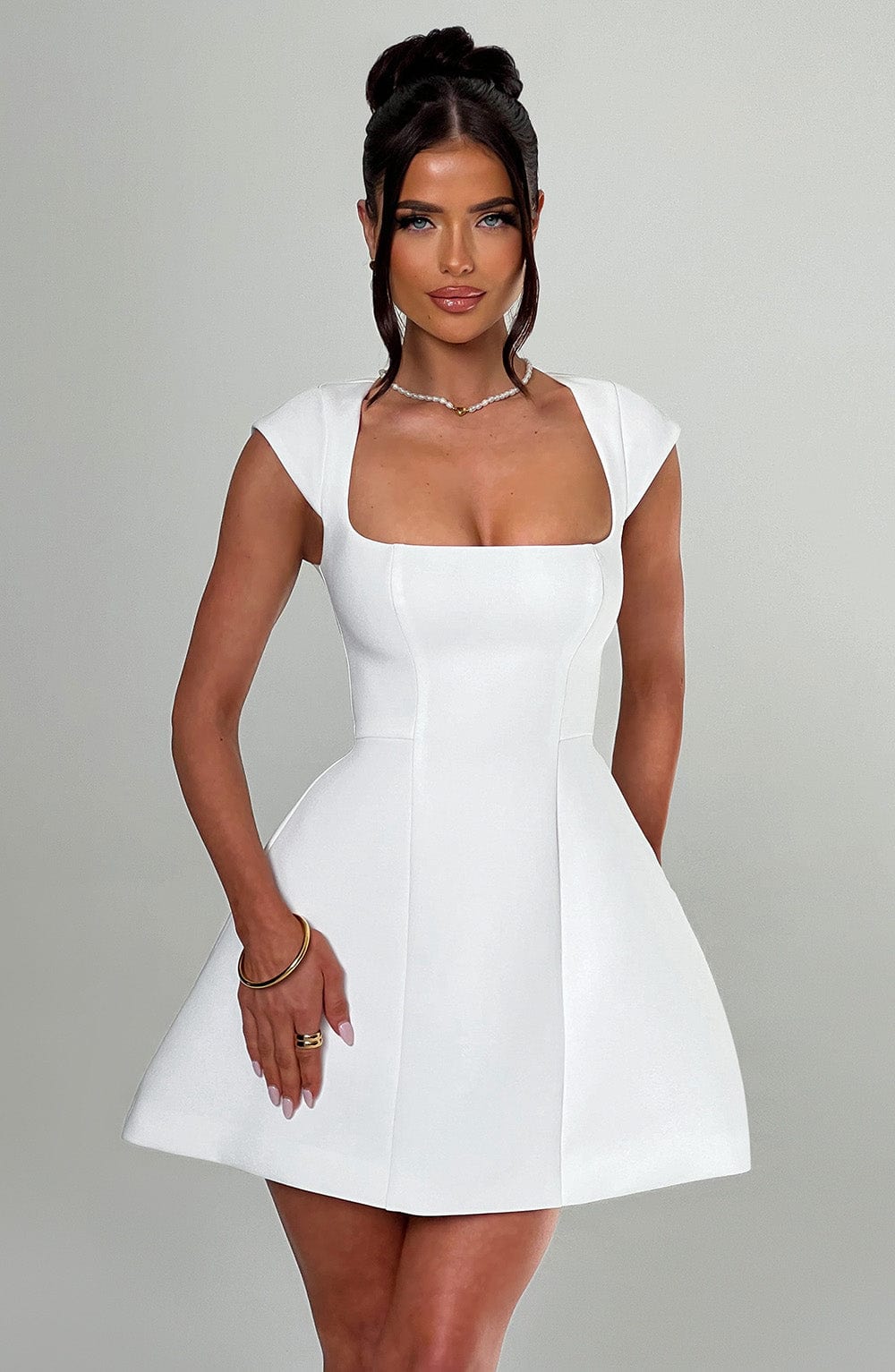 M.T Women's Dress Bubblehem Ivory Crepe Party