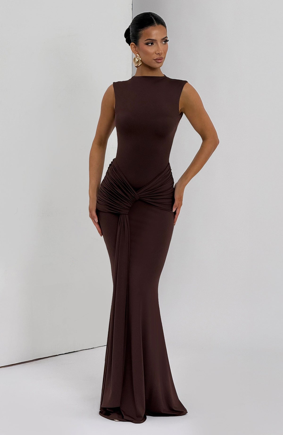 DIA Women's Maxi Dress Lorenza Plum Brown Jersey Formal