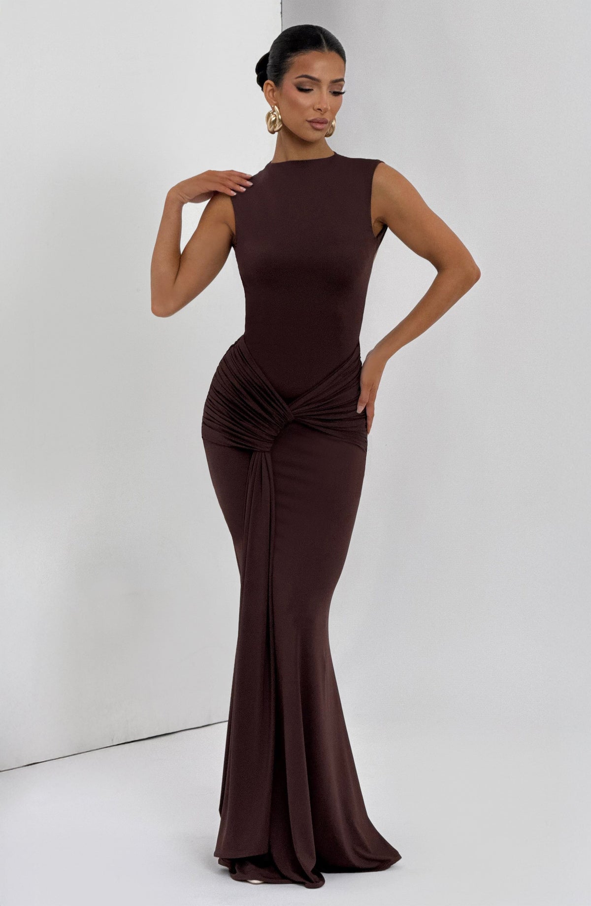 DIA Women's Maxi Dress Lorenza Plum Brown Jersey Formal