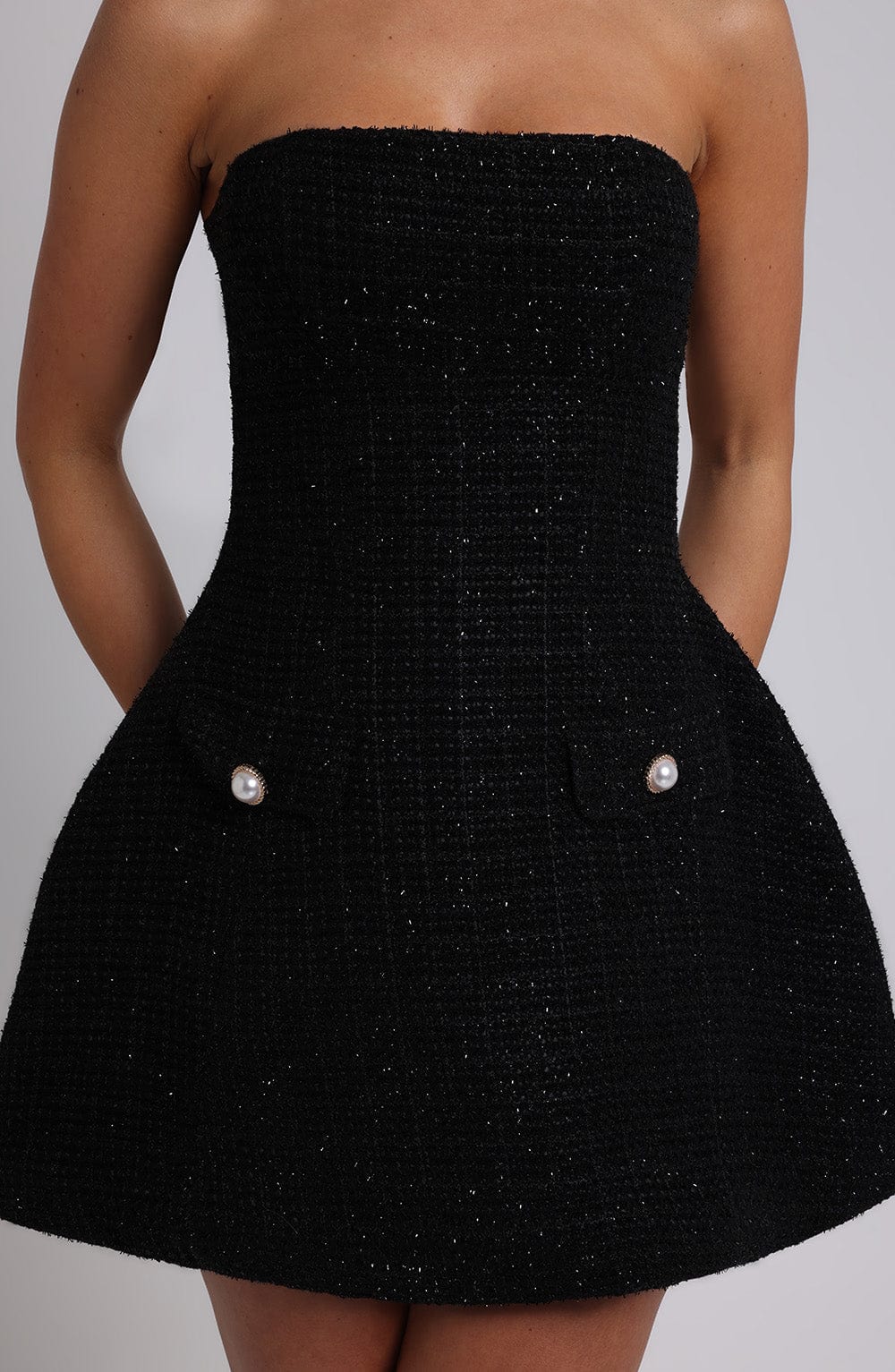 M.T Women's Dress Lottie Bubble Hem Black Tweed Party