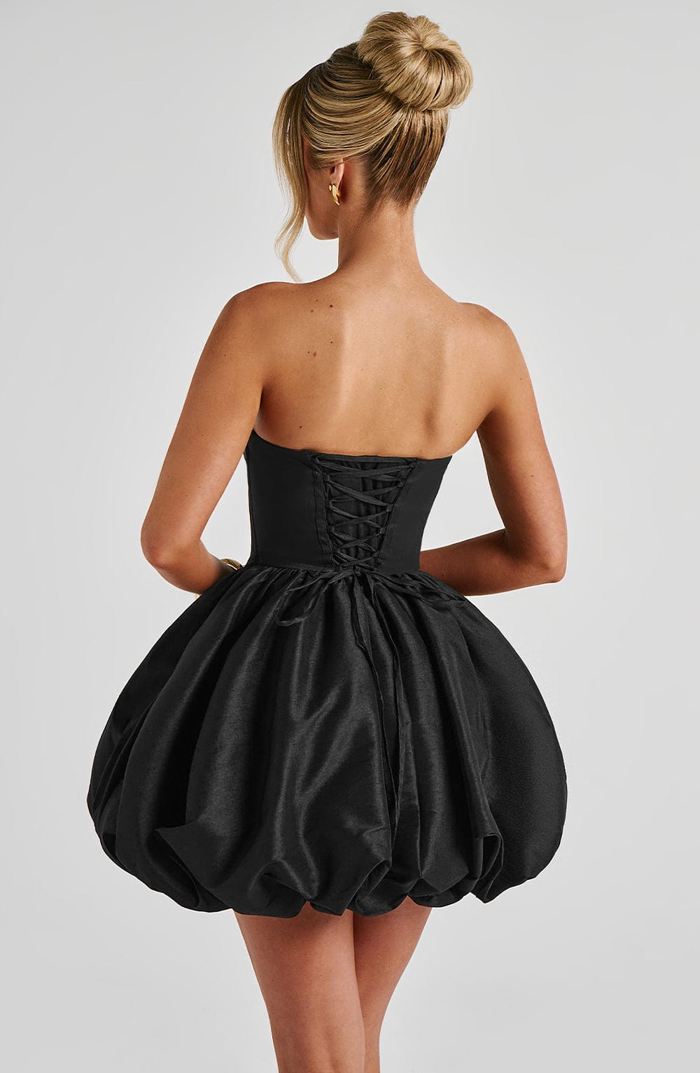S.M Women's Dress Strapless Lotus Black Taffeta Bow Party