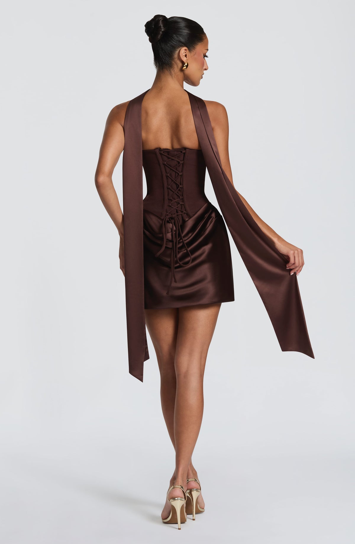 M.T Women's Dress Maggie Corset Plum Brown Satin Cocktail
