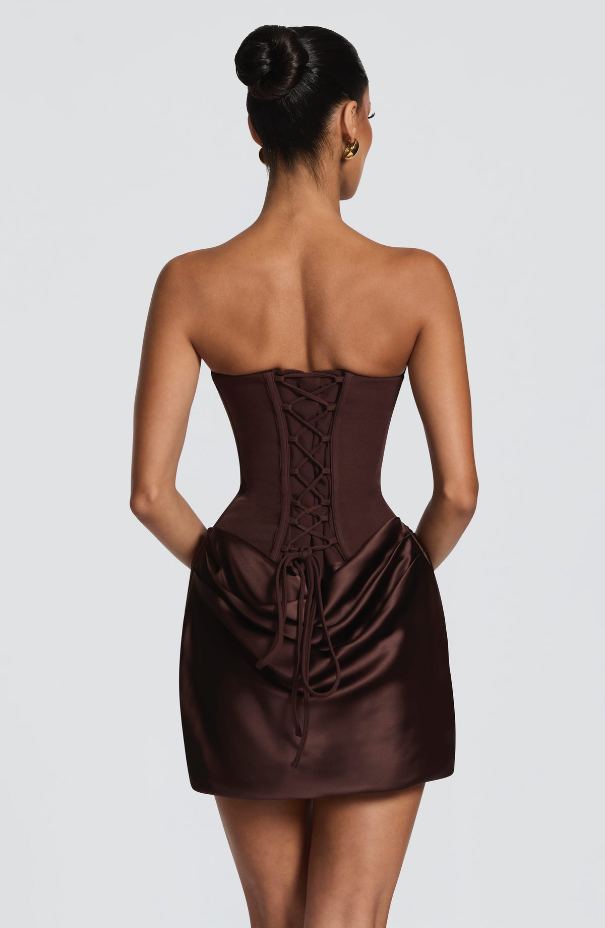M.T Women's Dress Maggie Corset Plum Brown Satin Cocktail