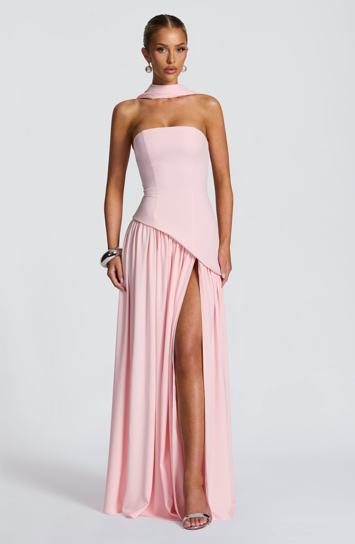 DIA Women's Dress Maxi Blush Crepe Thigh-Split Formal