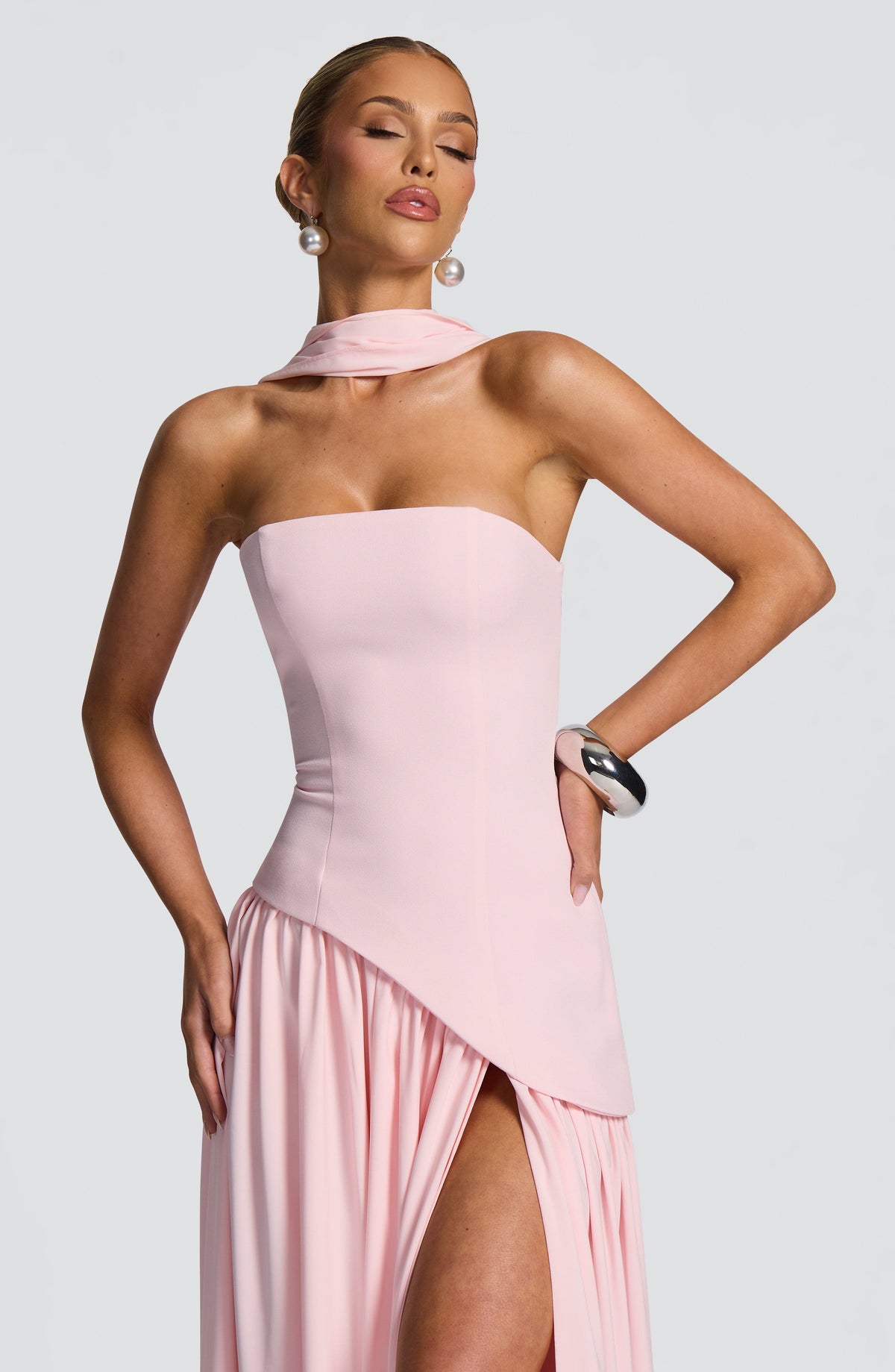 DIA Women's Dress Maxi Blush Crepe Thigh-Split Formal