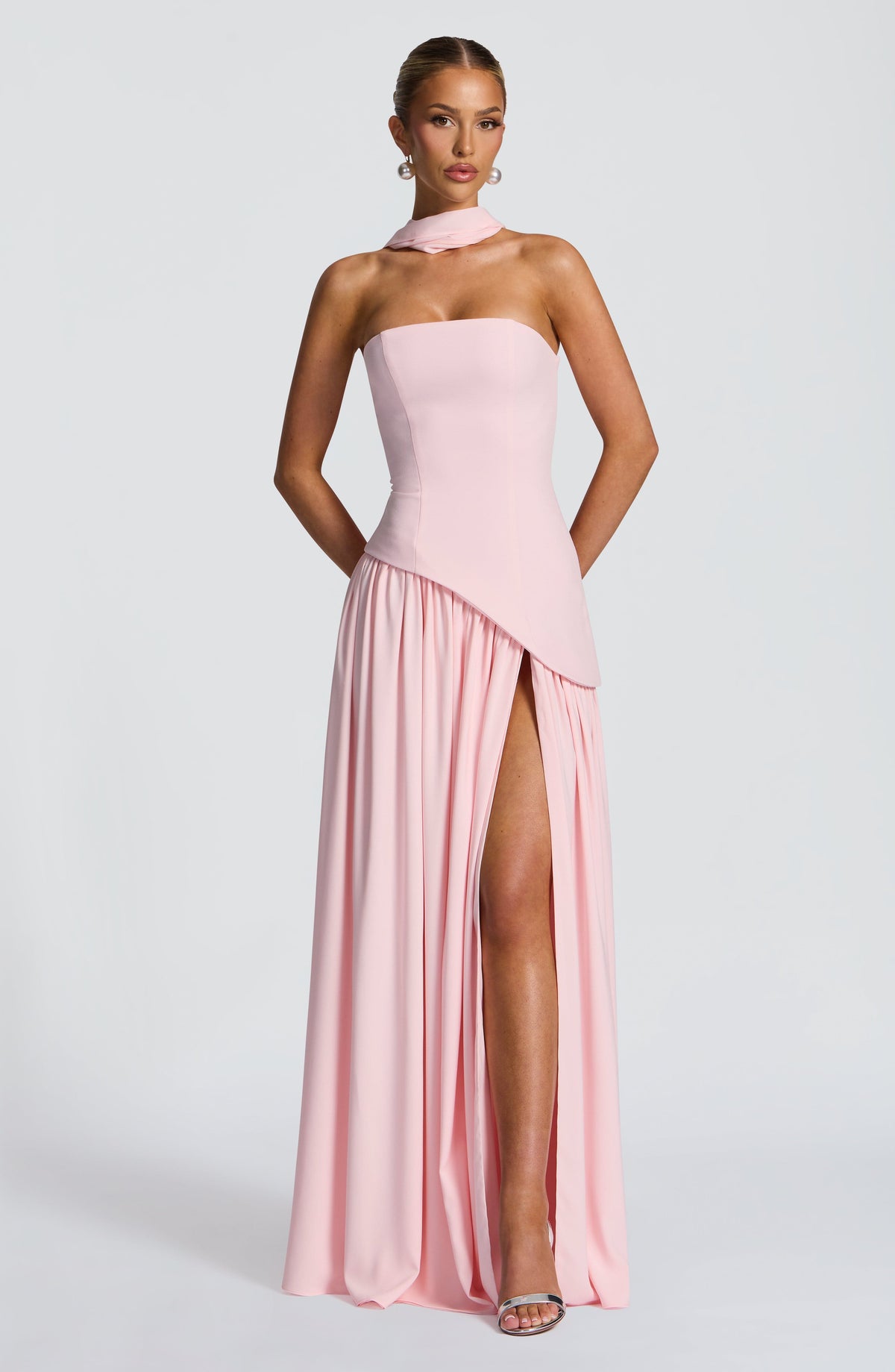 DIA Women's Dress Maxi Blush Crepe Thigh-Split Formal