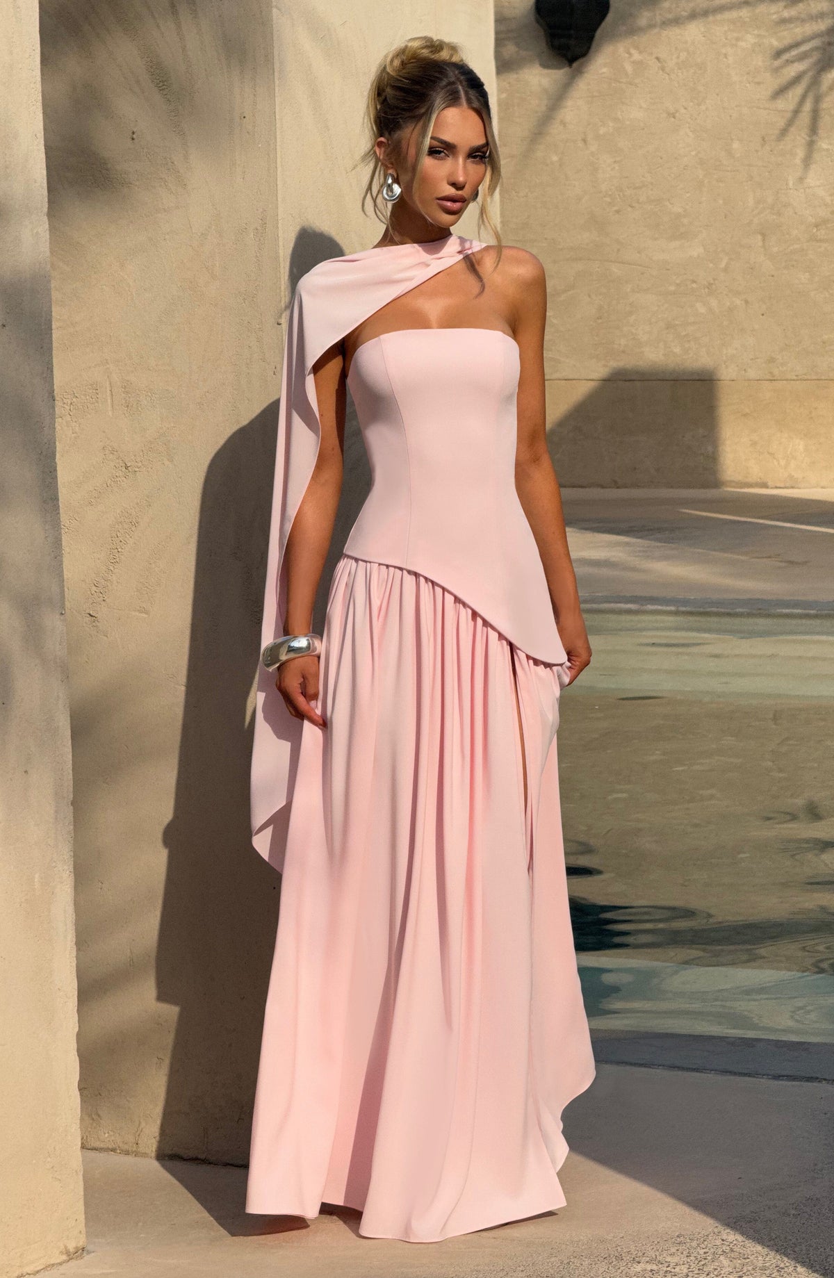 DIA Women's Dress Maxi Blush Crepe Thigh-Split Formal