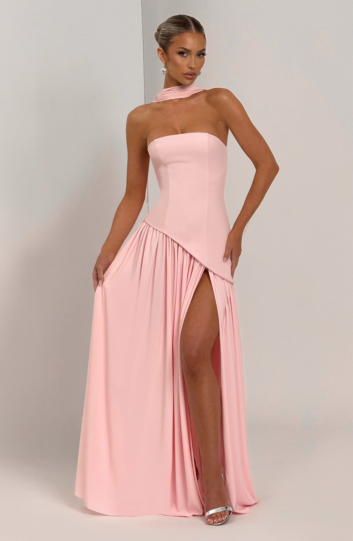 DIA Women's Dress Maxi Blush Crepe Thigh-Split Formal
