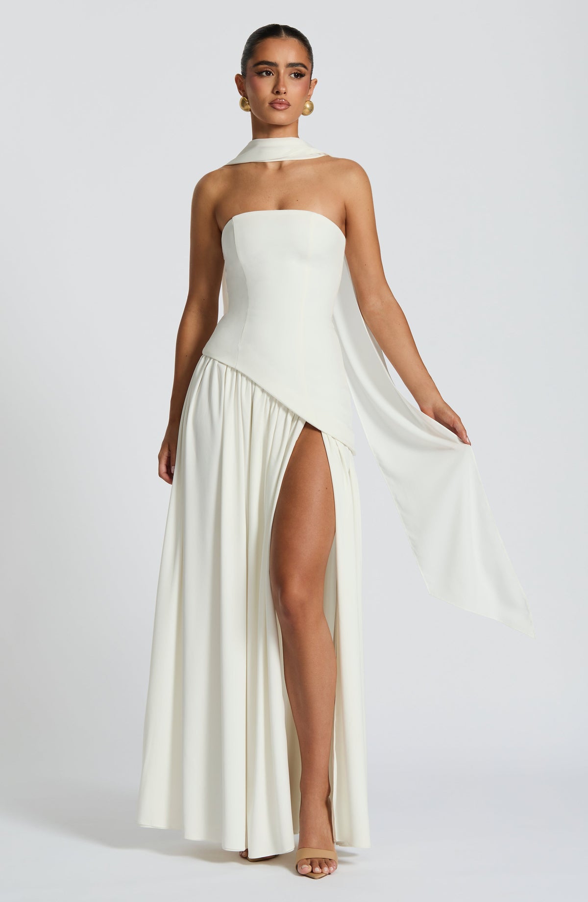 DIA Women's Dress Corset Ivory Crepe Chiffon Evening