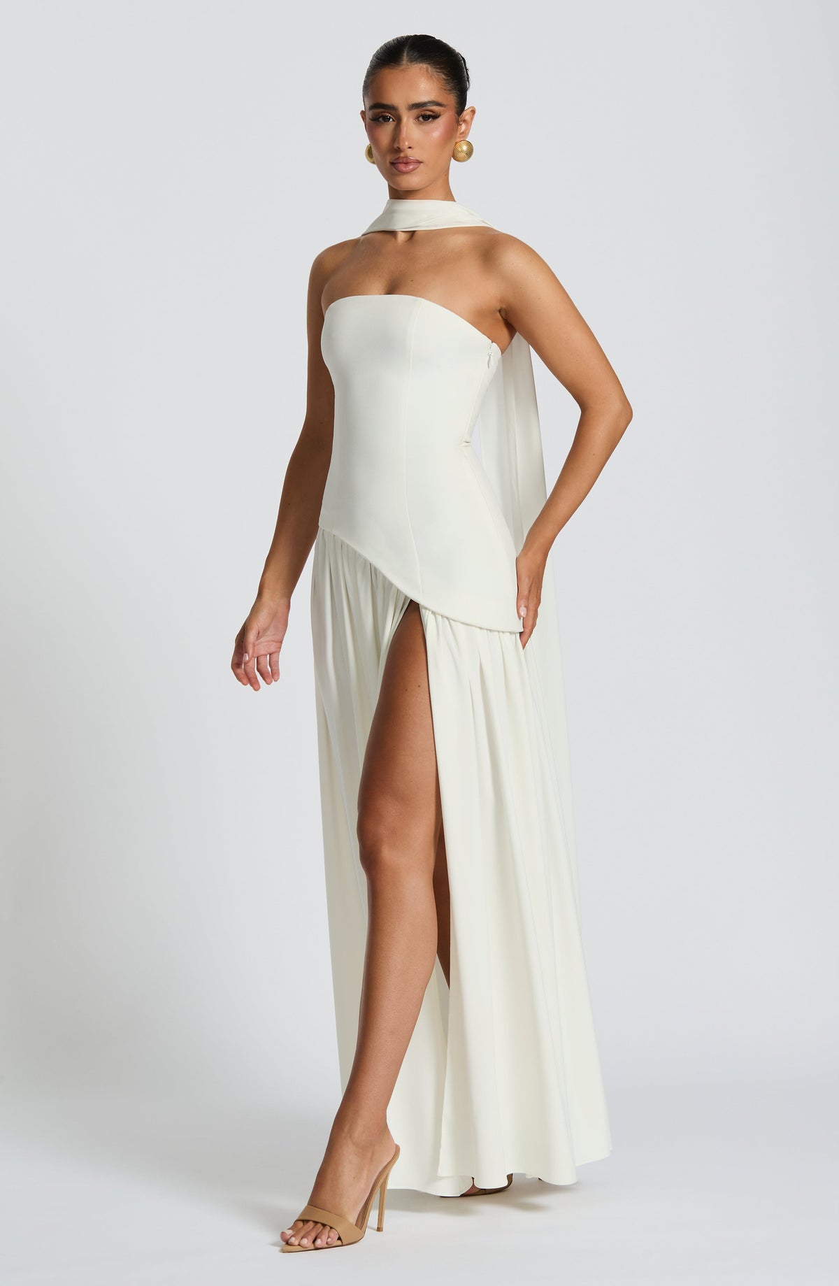 DIA Women's Dress Corset Ivory Crepe Chiffon Evening