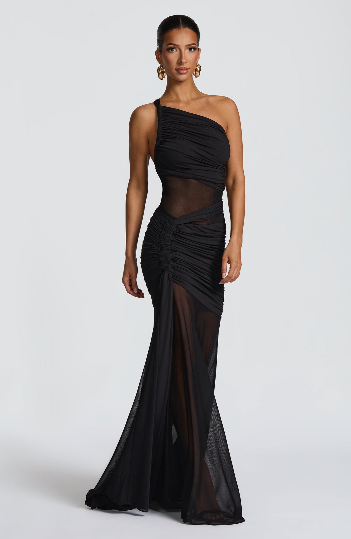 DIA Women's Dress Flare Marianne Black Mesh Ruched Party
