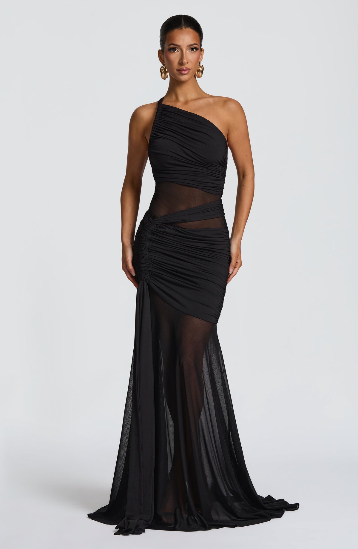 DIA Women's Dress Flare Marianne Black Mesh Ruched Party
