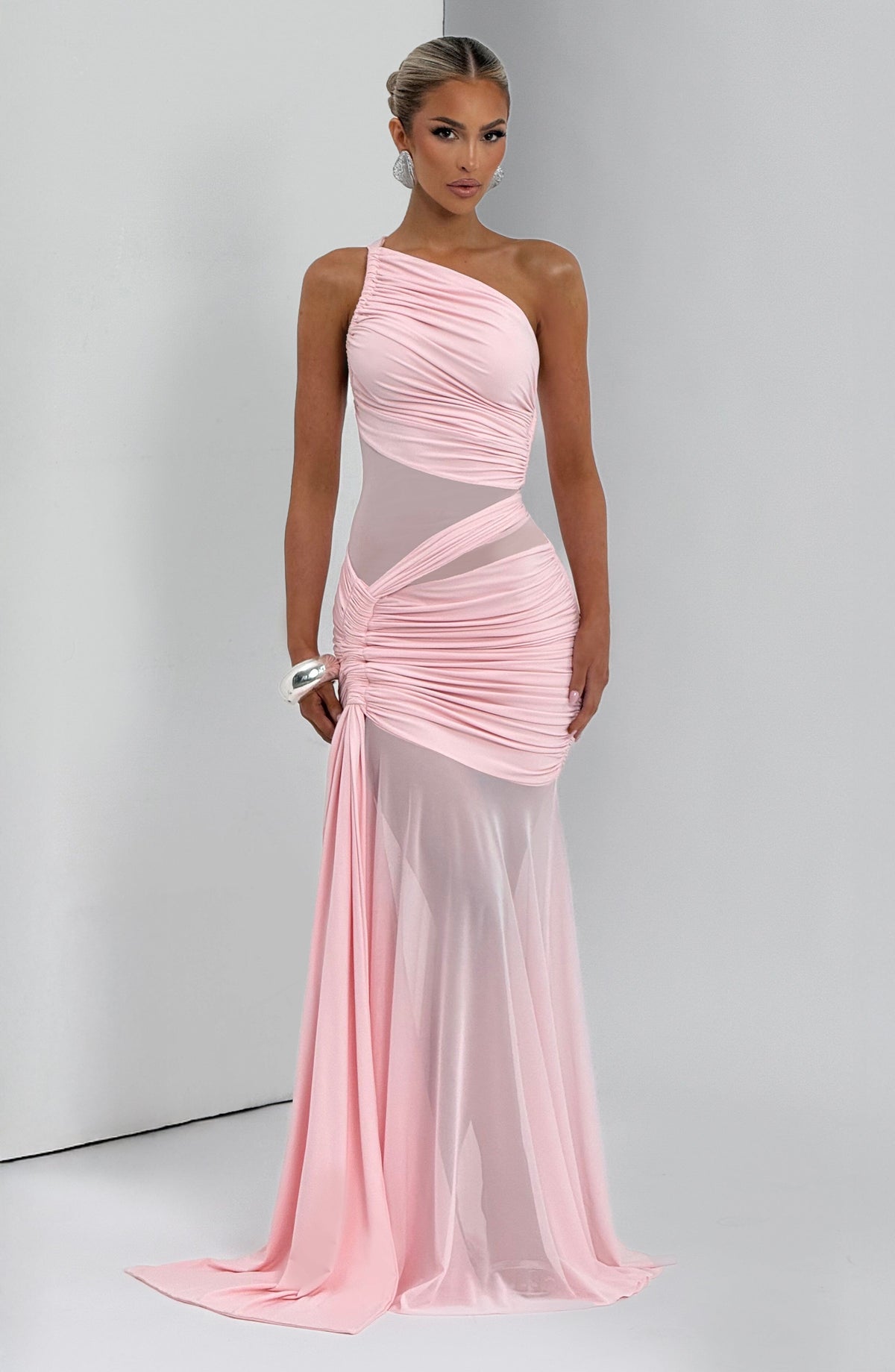 Women's Dress Marianne Maxi Blush Mesh Ruched Formal