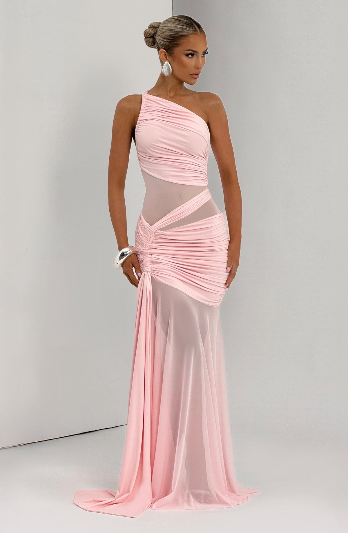 Women's Dress Marianne Maxi Blush Mesh Ruched Formal