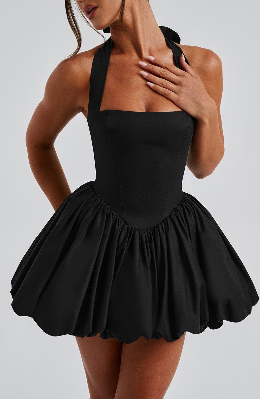 S.M Women's Dress Maricia Mini Square Neck Black Cotton Party