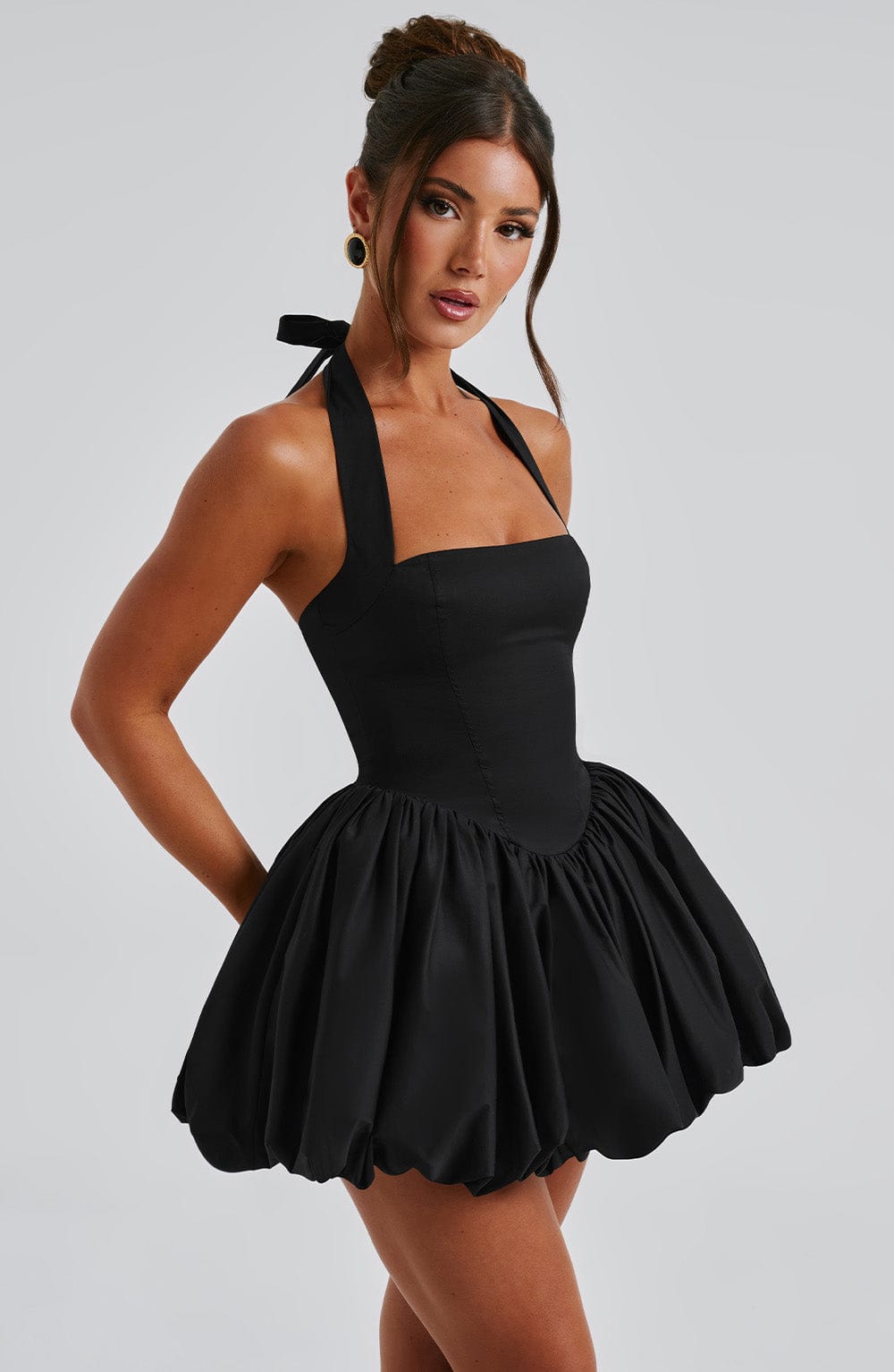 S.M Women's Dress Maricia Mini Square Neck Black Cotton Party