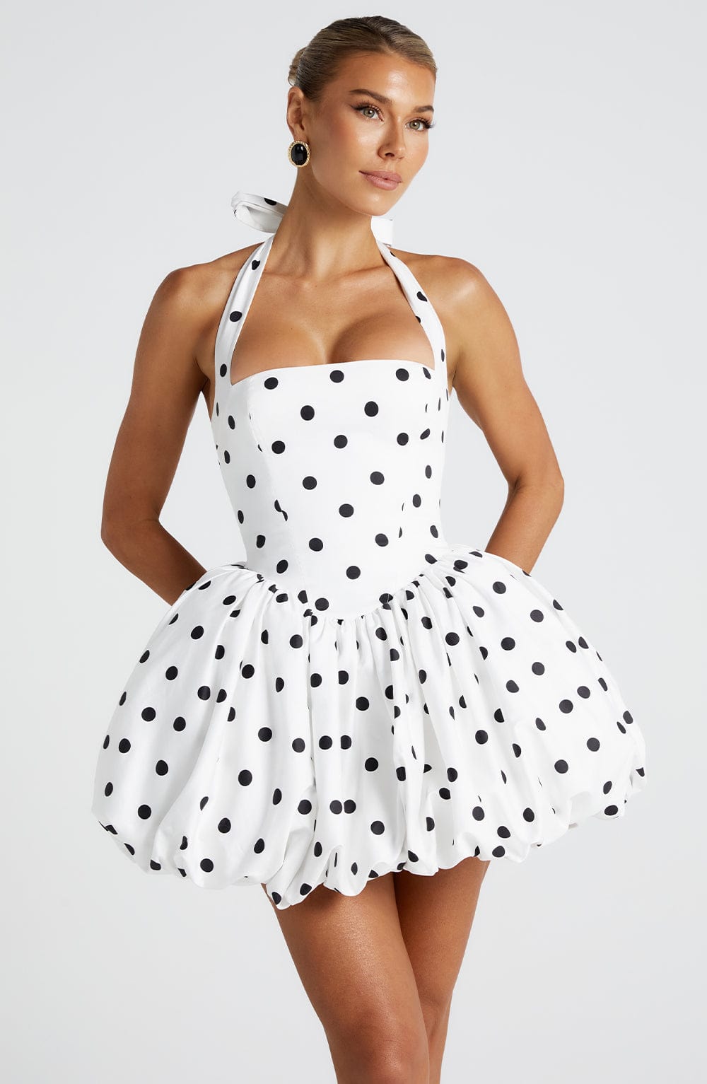 Maricia Women's Dress Mini Black Polka Dot Cotton Party
