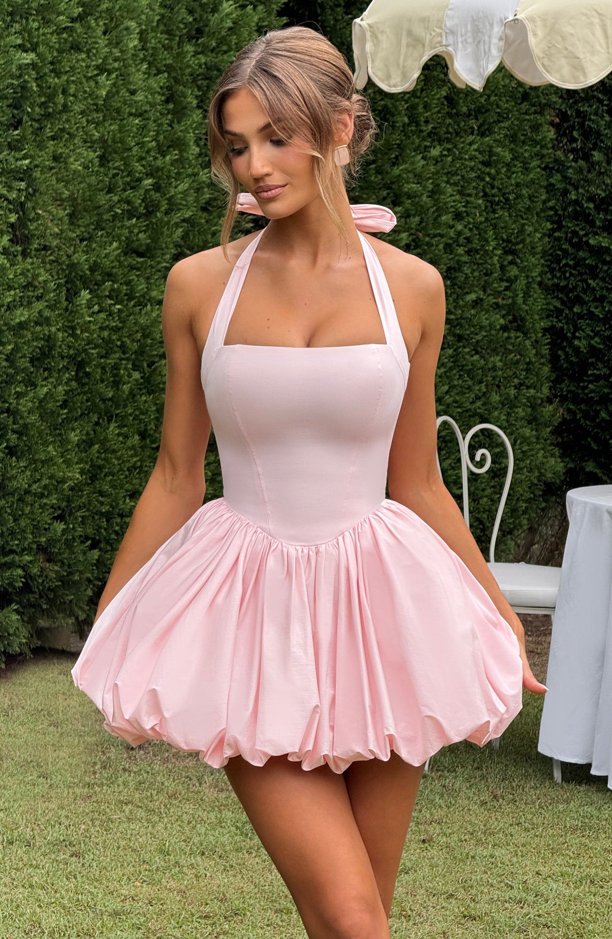 S.M Women's Dress Maricia Mini Square Neck Blush Cotton Party