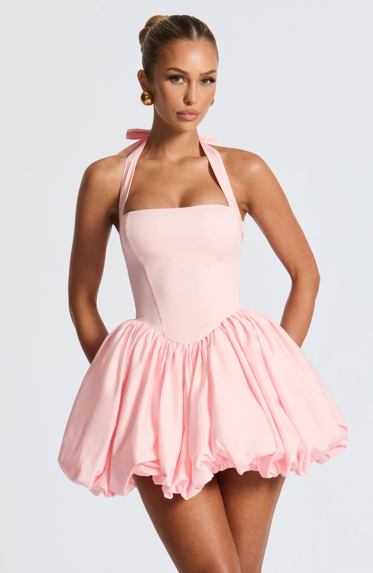 S.M Women's Dress Maricia Mini Square Neck Blush Cotton Party