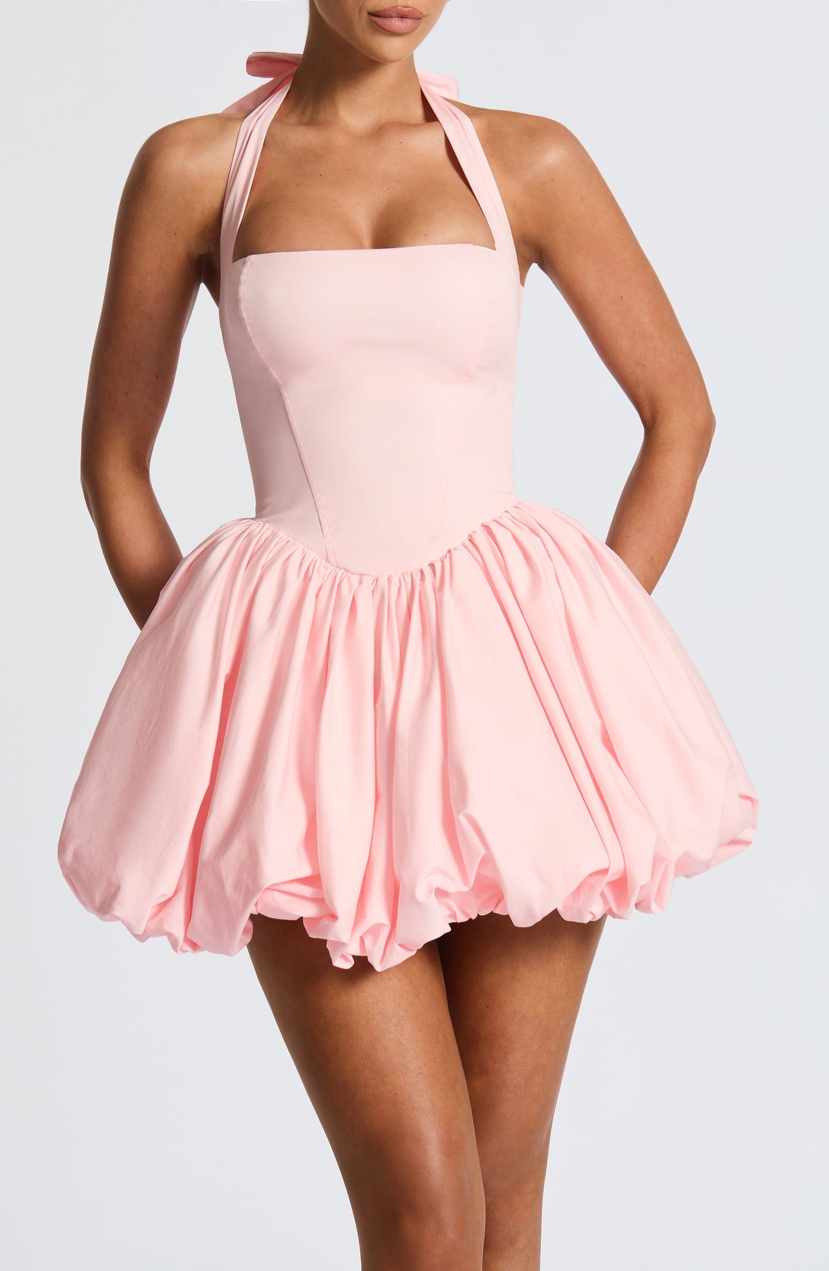 S.M Women's Dress Maricia Mini Square Neck Blush Cotton Party