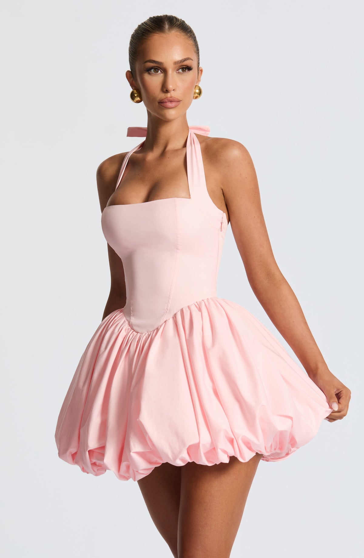 S.M Women's Dress Maricia Mini Square Neck Blush Cotton Party