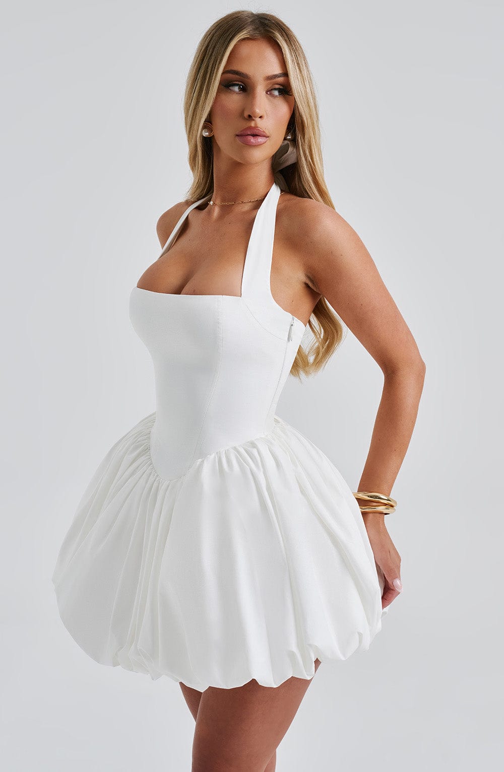 S.M Women's Dress Maricia Mini Square-Neck Ivory Cotton Party