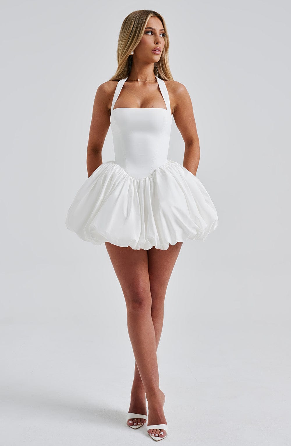 S.M Women's Dress Maricia Mini Square-Neck Ivory Cotton Party