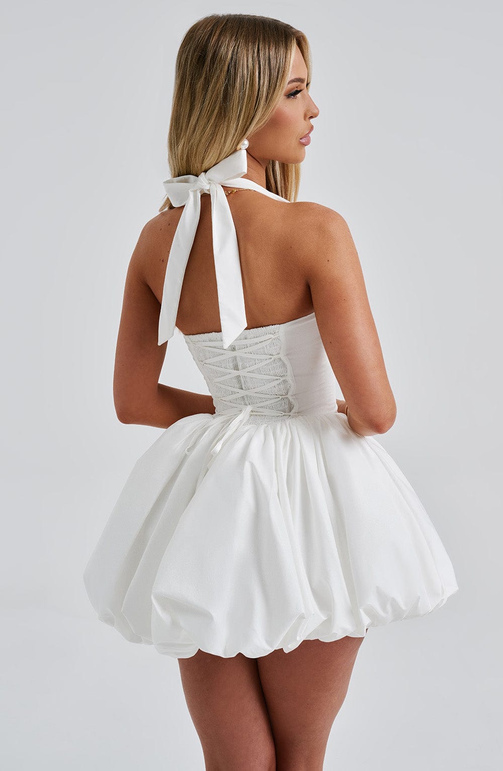 S.M Women's Dress Maricia Mini Square-Neck Ivory Cotton Party