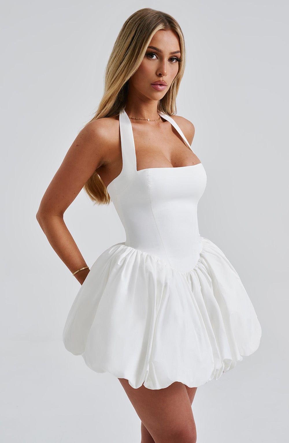 S.M Women's Dress Maricia Mini Square-Neck Ivory Cotton Party