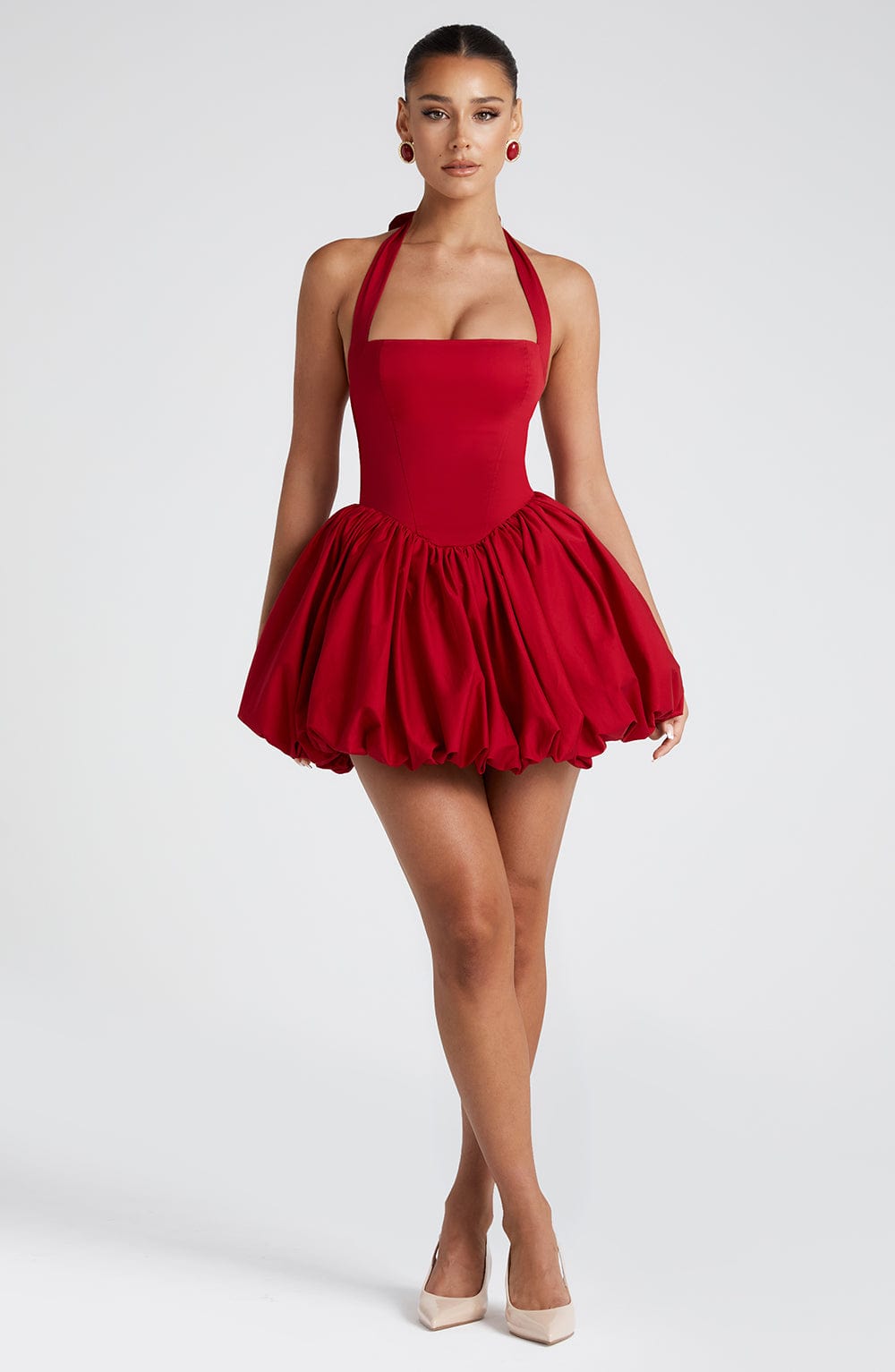 S.M Women's Dress Mini Red Halter Party