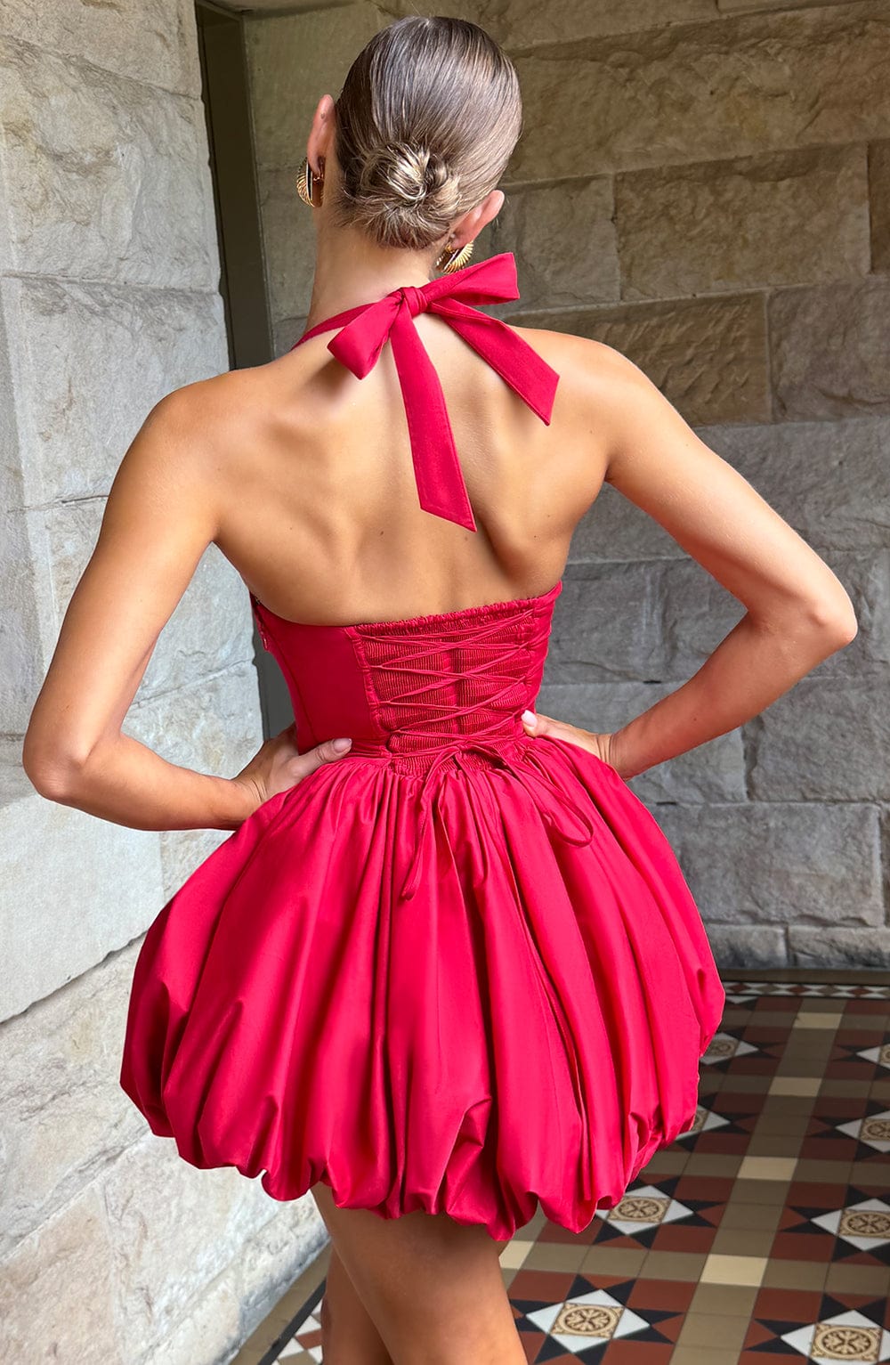 S.M Women's Dress Mini Red Halter Party