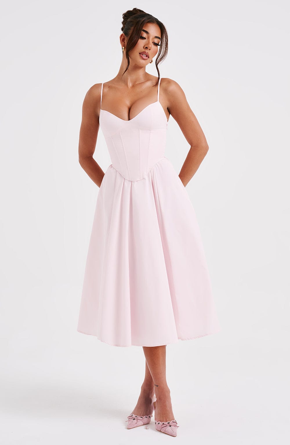 M.T Women's Dress Corset Midi Blush Cotton Party