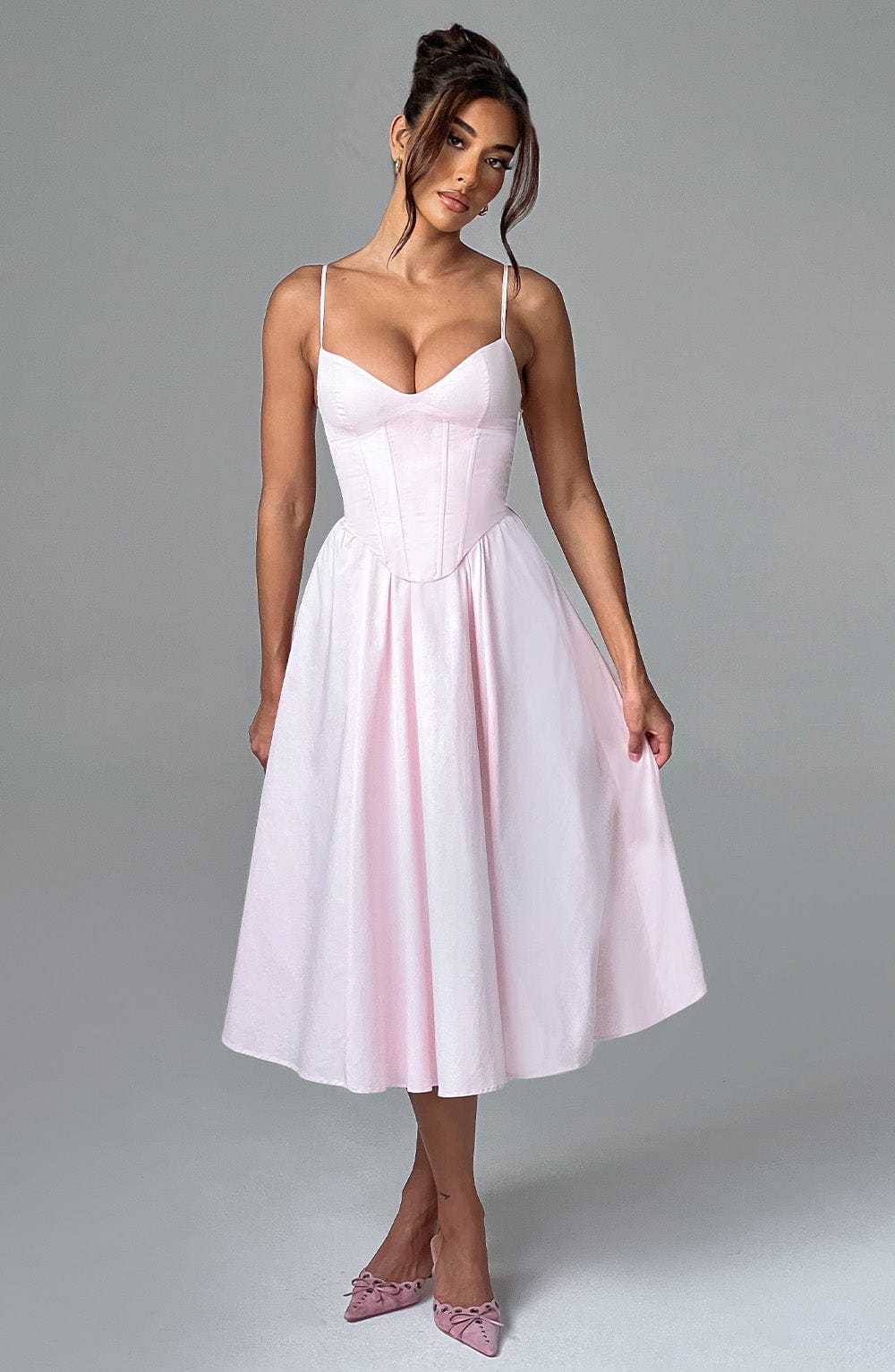 M.T Women's Dress Corset Midi Blush Cotton Party