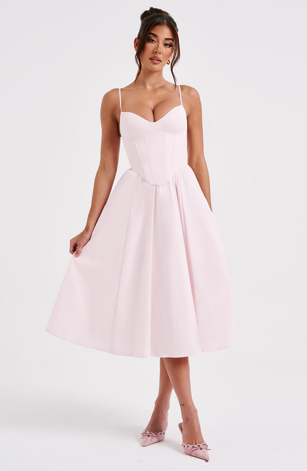 M.T Women's Dress Corset Midi Blush Cotton Party