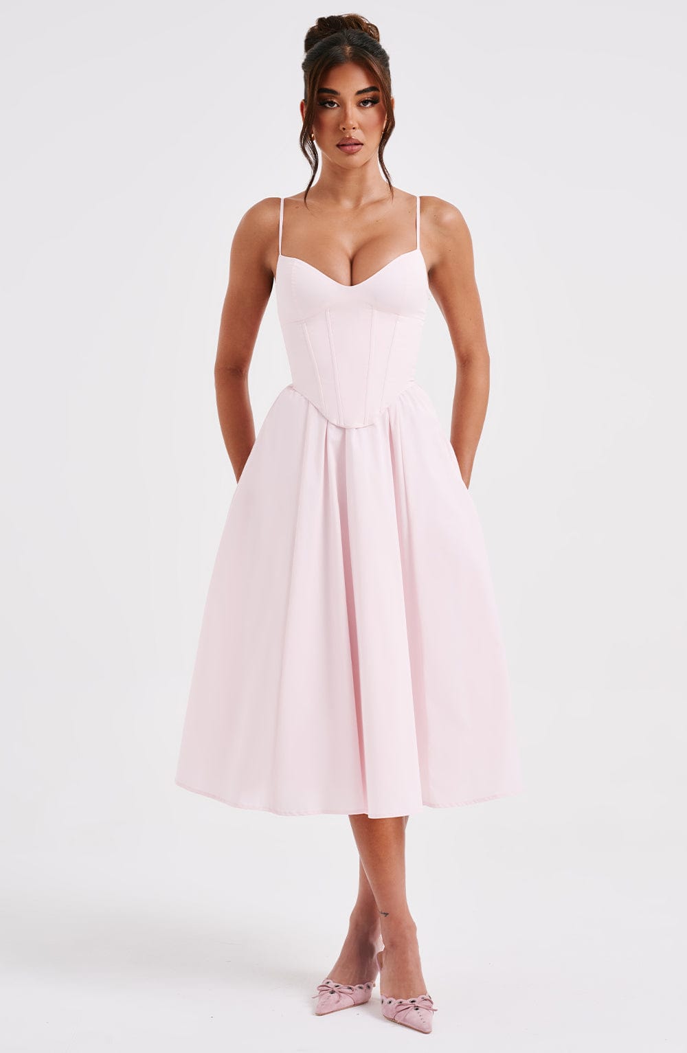 M.T Women's Dress Corset Midi Blush Cotton Party