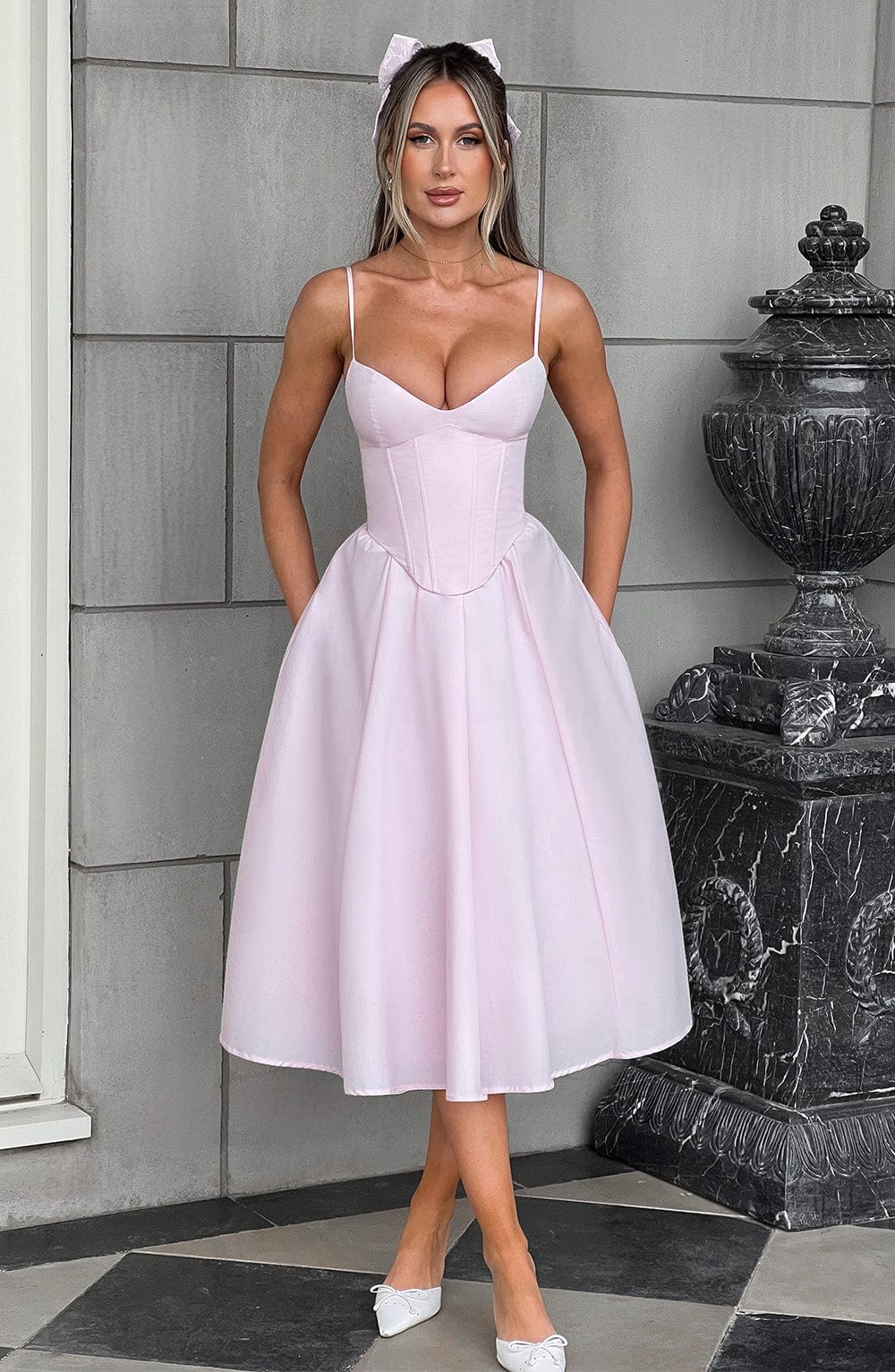 M.T Women's Dress Corset Midi Blush Cotton Party