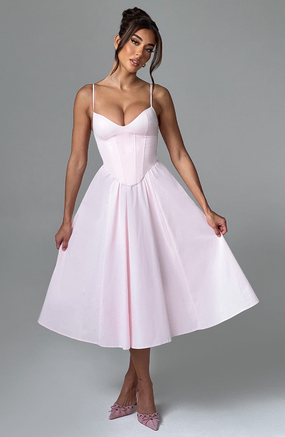 M.T Women's Dress Corset Midi Blush Cotton Party