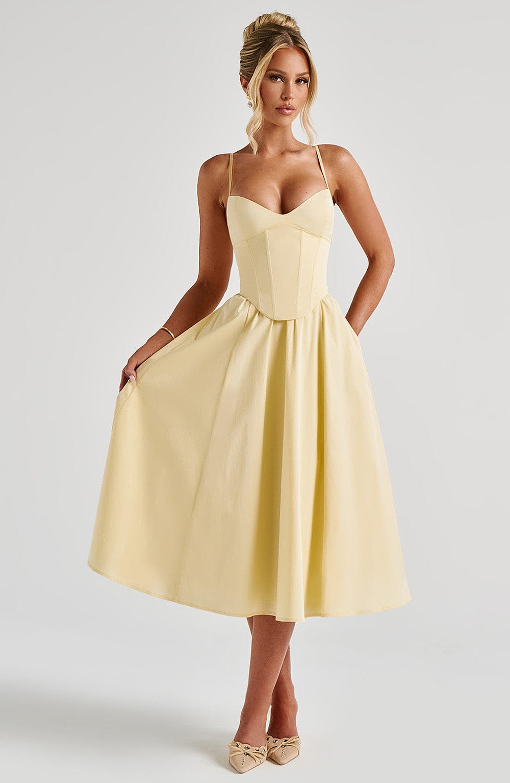 M.T Women's Dress Mariella Corset Midi Lemon Cotton Voile Party BBF3431-D